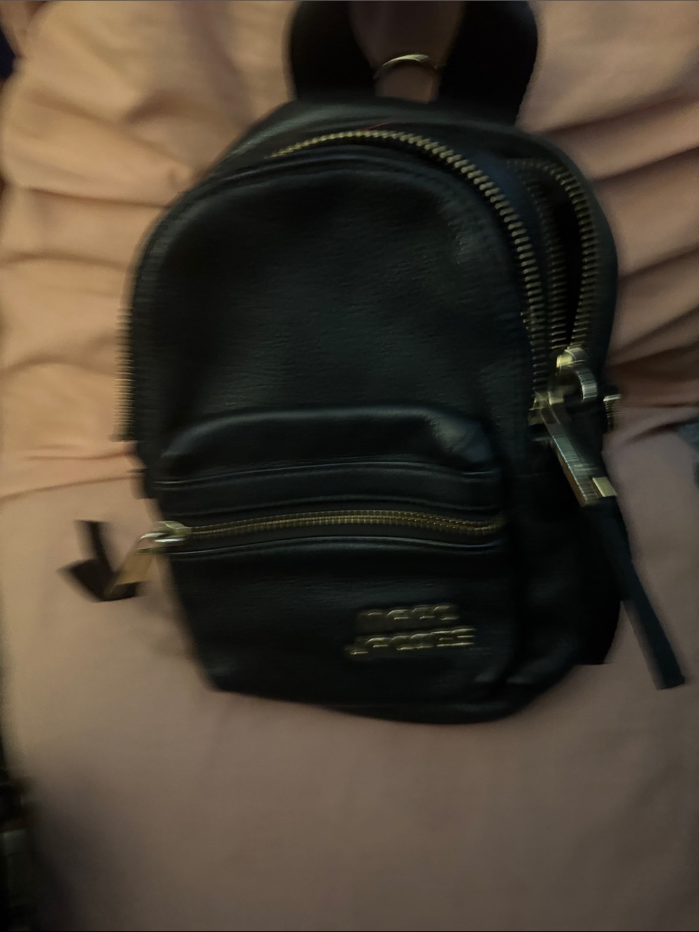 Marc Jacobs Black Mini Backpack with Gold Hardware Accents